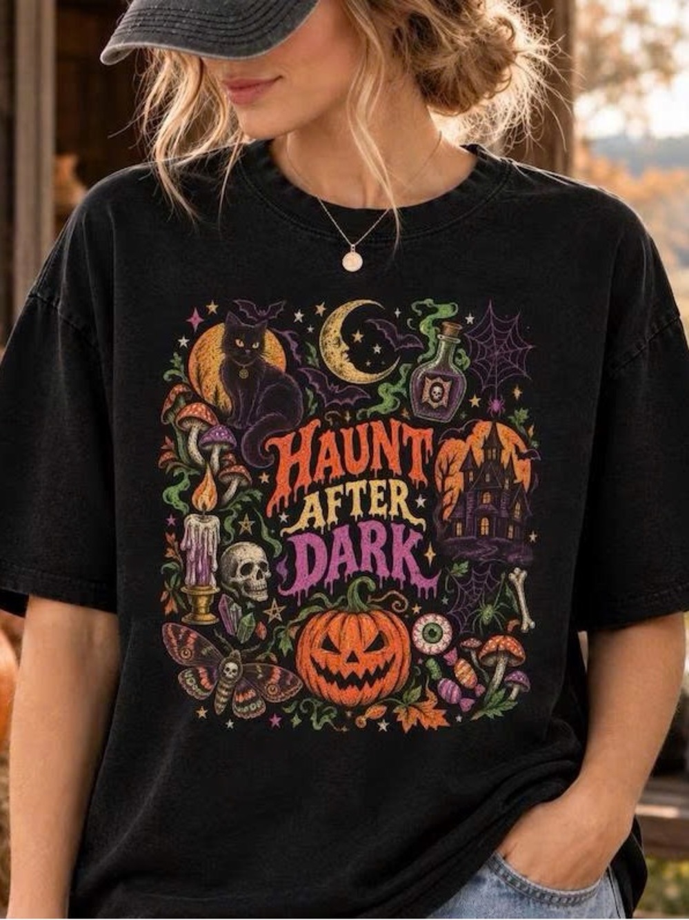 Haunt After Dark Halloween Graphic Tee - Black